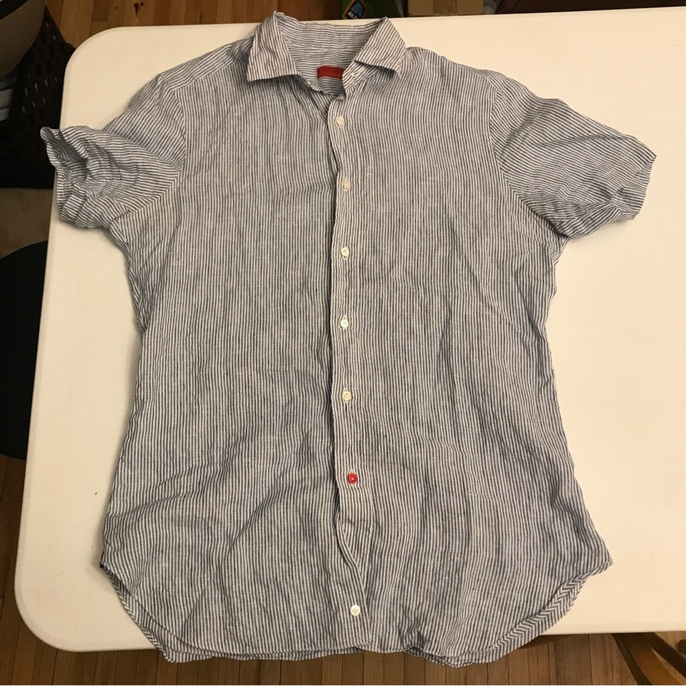Isaia Button Up Short Sleeve Linen Shirt